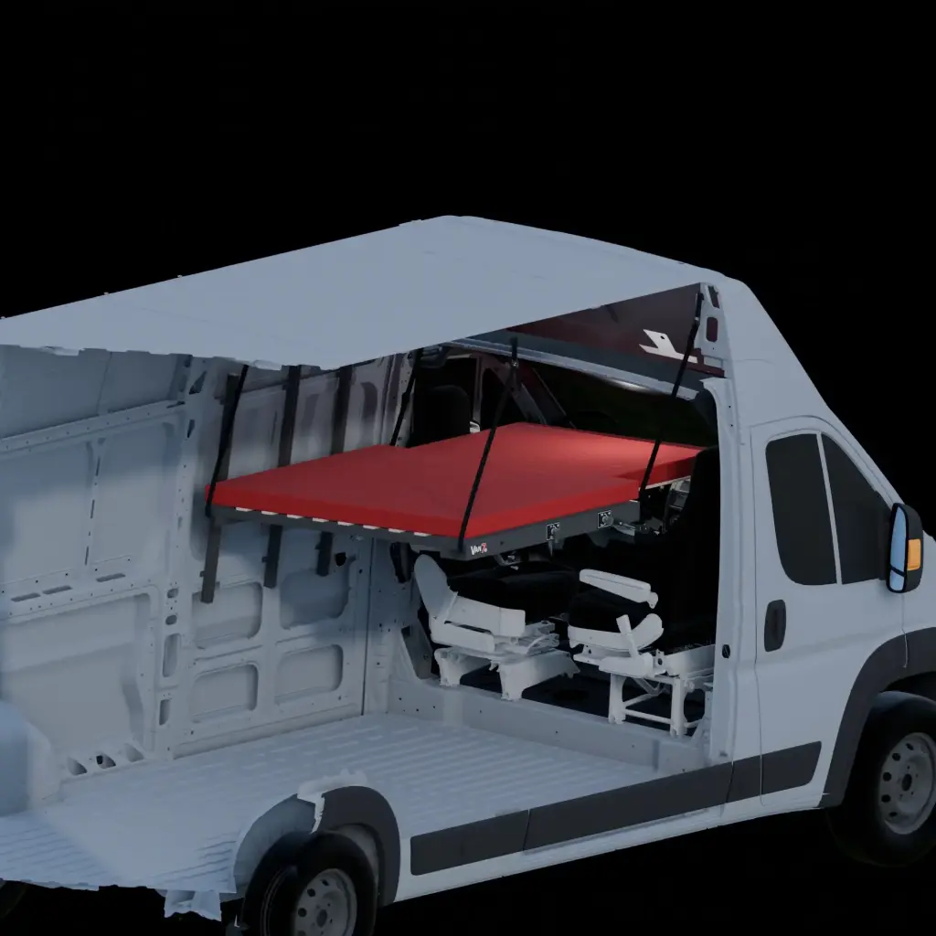 VAN7 cockpit lift bed with slatted frame extension